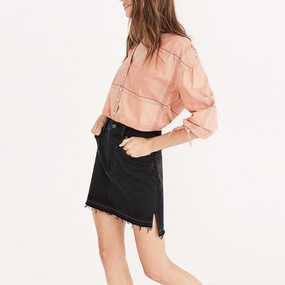 Madewell Black Denim Step-Hem Jean Skirt in Washed Black Size 25 EUC - Picture 2 of 10